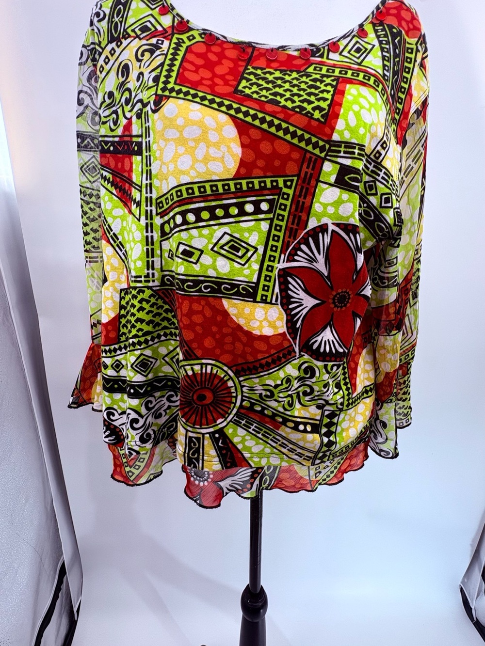 Multiples Women’s XL Abstract Multicolor 3/4 Sleeve Blouse Cotton Blend